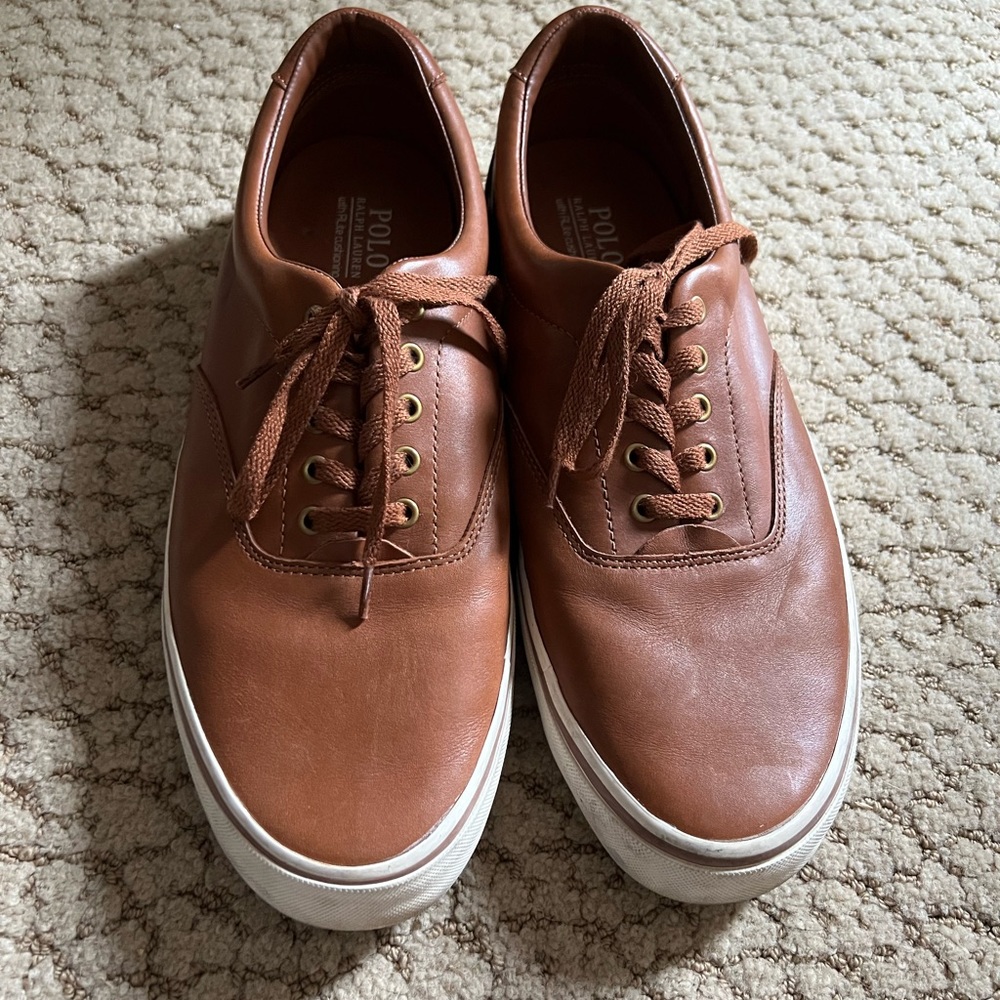 Men’s Polo by Ralph Lauren brown leather boat shoes/sneakers, size 12D